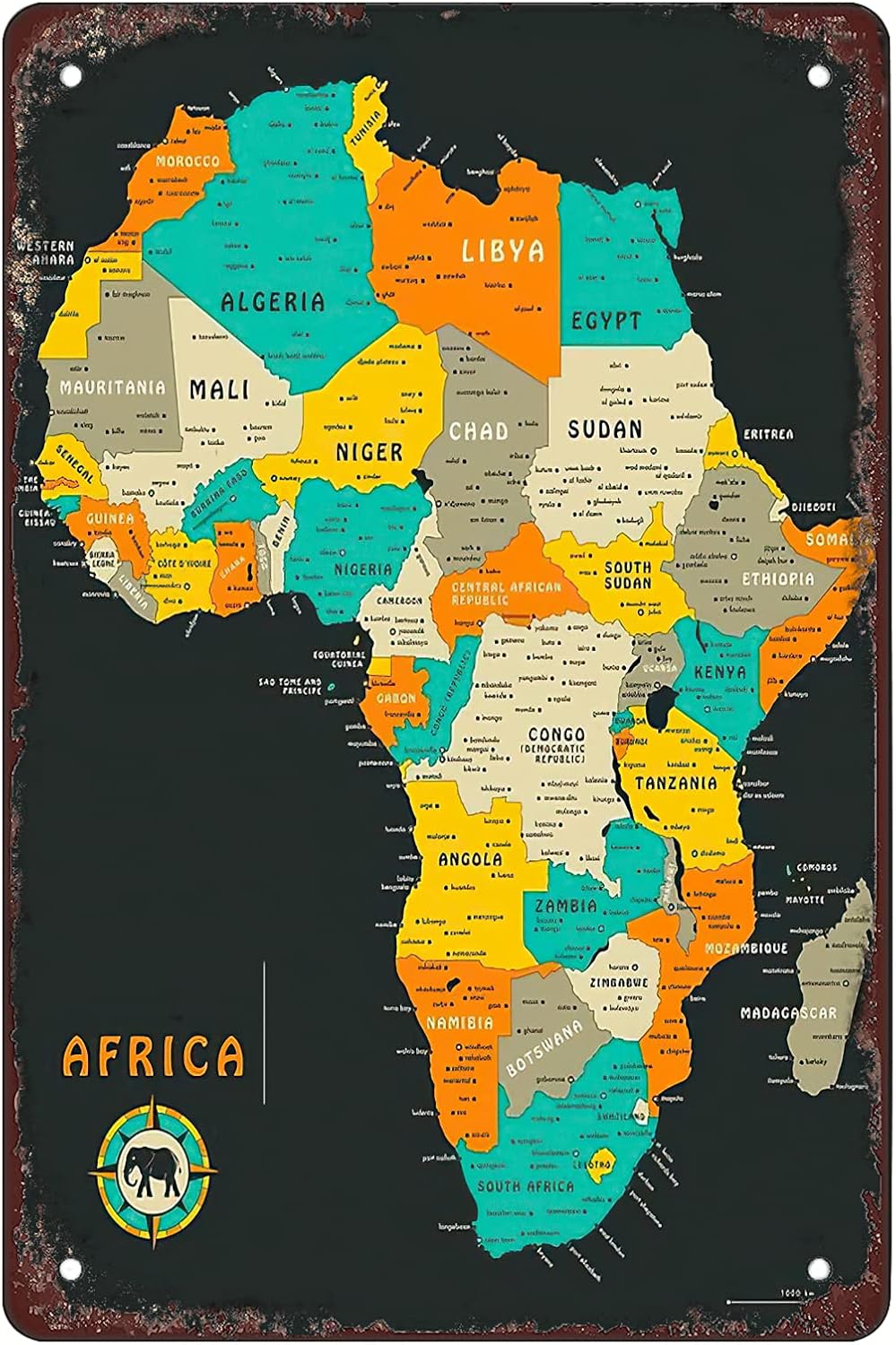 Home Bar Cafe - 1x,Africa Map Retro tin Sign Art