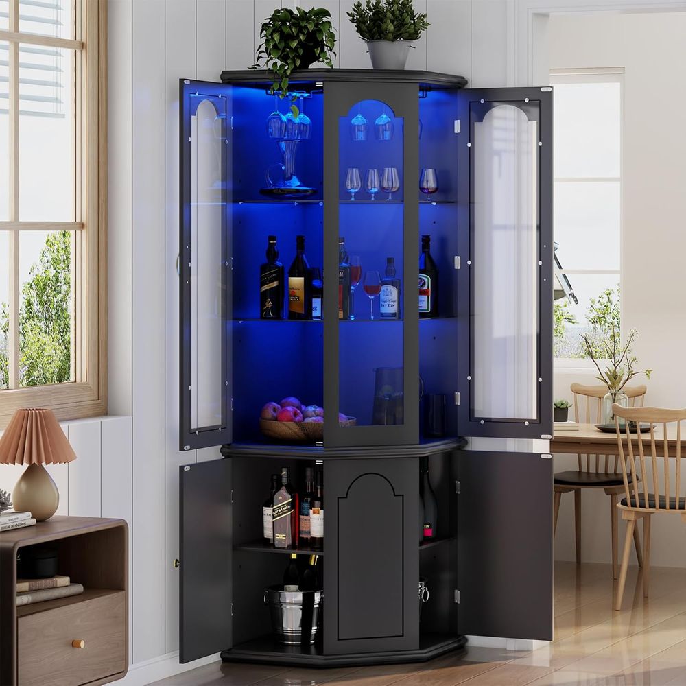 Home Bar And Cabinet - Bar Cabinet w/LED Lights, Tall ern