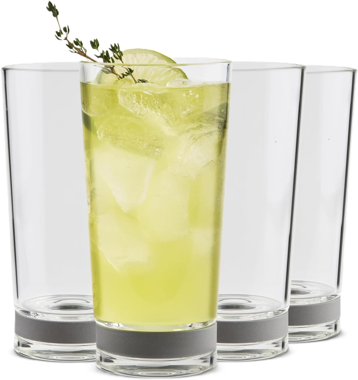 Highball Glass Set - Highball Glass with Built-In Stone Coaster,