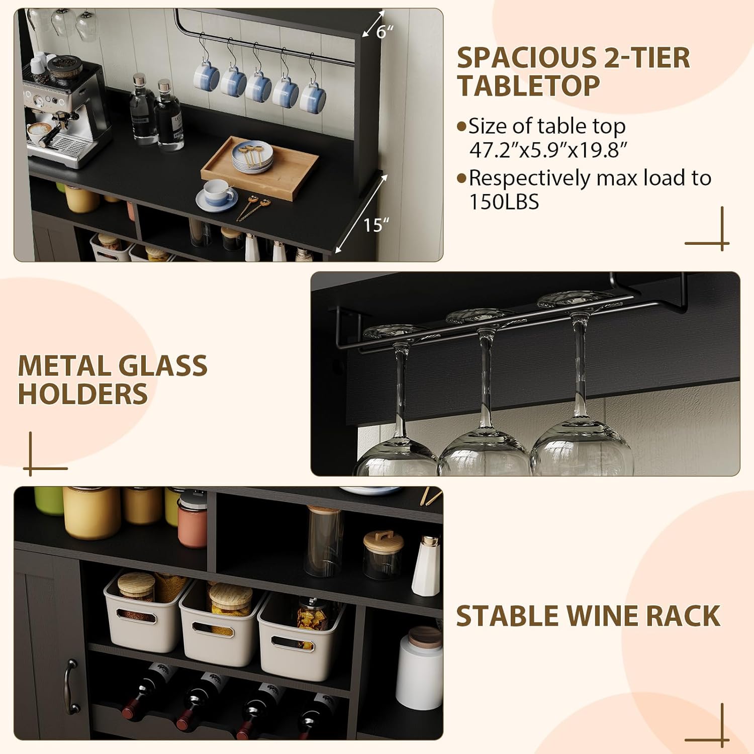 47 in Farmhouse Coffee Bar Cab - đánh giá và giá Home Bar Setup