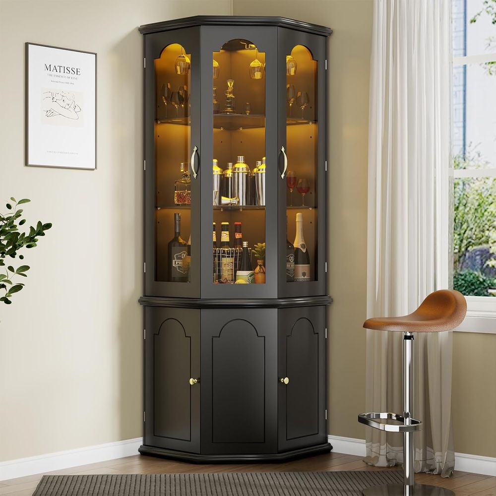 Bar Cabinet w/LED Lights, Tall - đánh giá và giá Home Bar And Cabinet