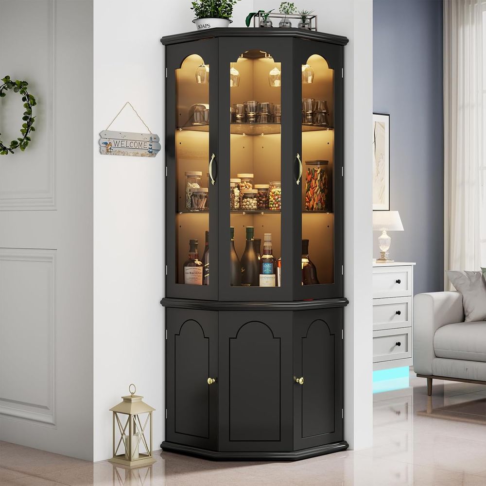 Bar Cabinet w/LED Lights, Tall - đánh giá và giá Home Bar And Cabinet
