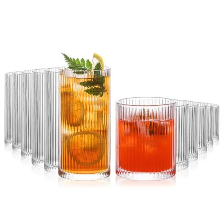 12Piece Ribbed Glassware Set w - đánh giá và giá Highball Glass Set