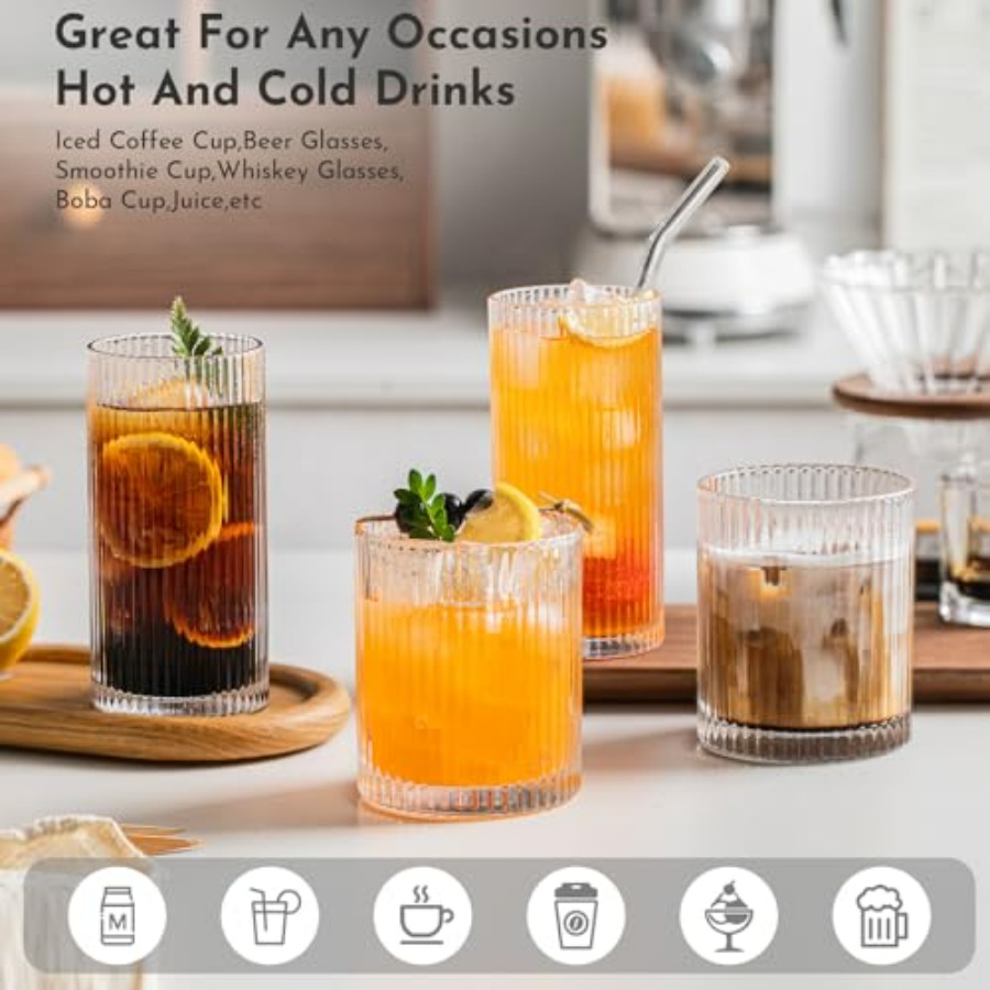12Piece Ribbed Glassware Set w - đánh giá và giá Highball Glass Set
