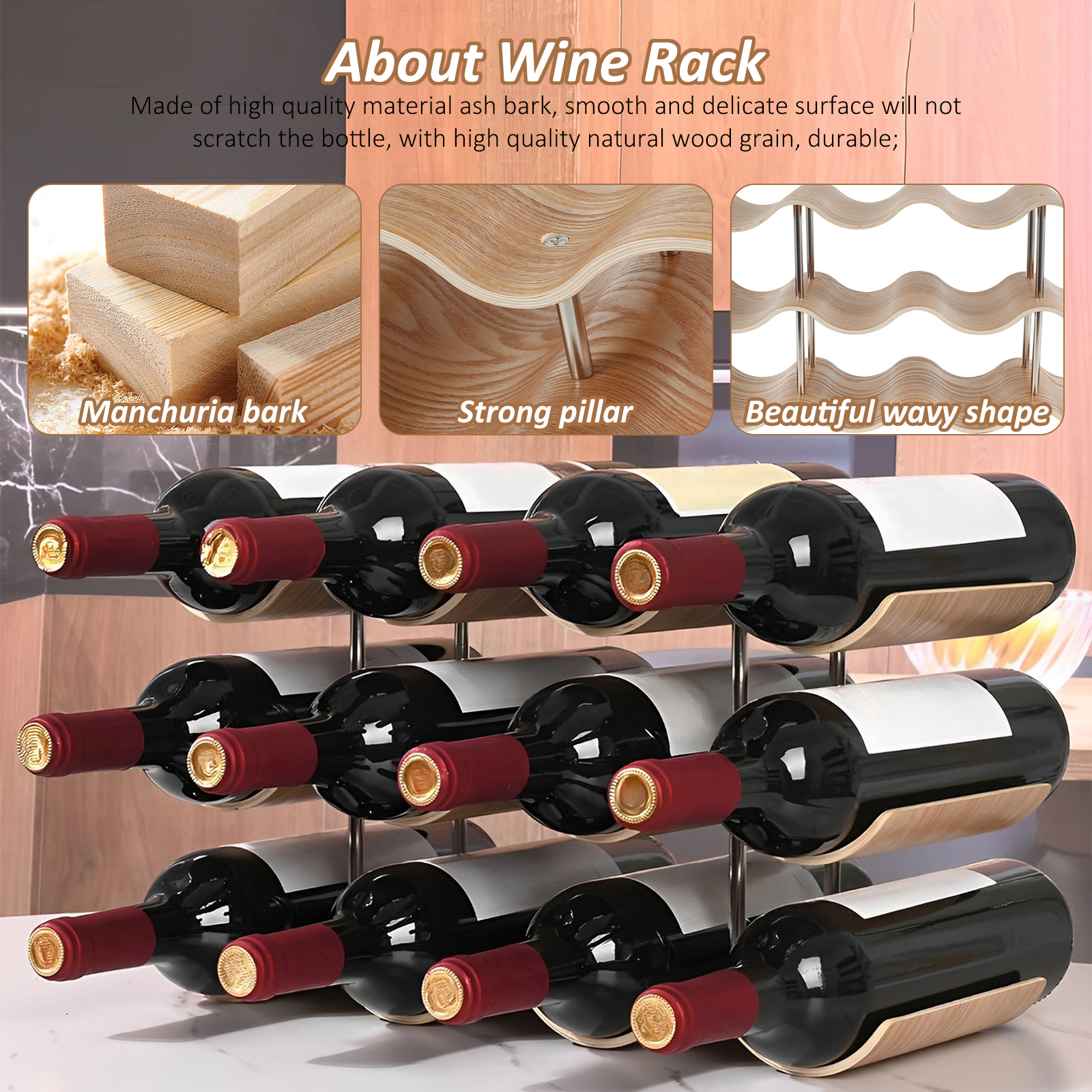 2/3-Tier Wooden Wine Rack Wavy - đánh giá và giá Home Bar And Cabinet