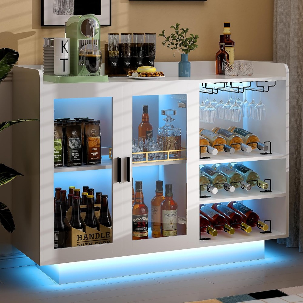 Wine Bar Cabinet with LED Ligh - đánh giá và giá Home Bar And Cabinet