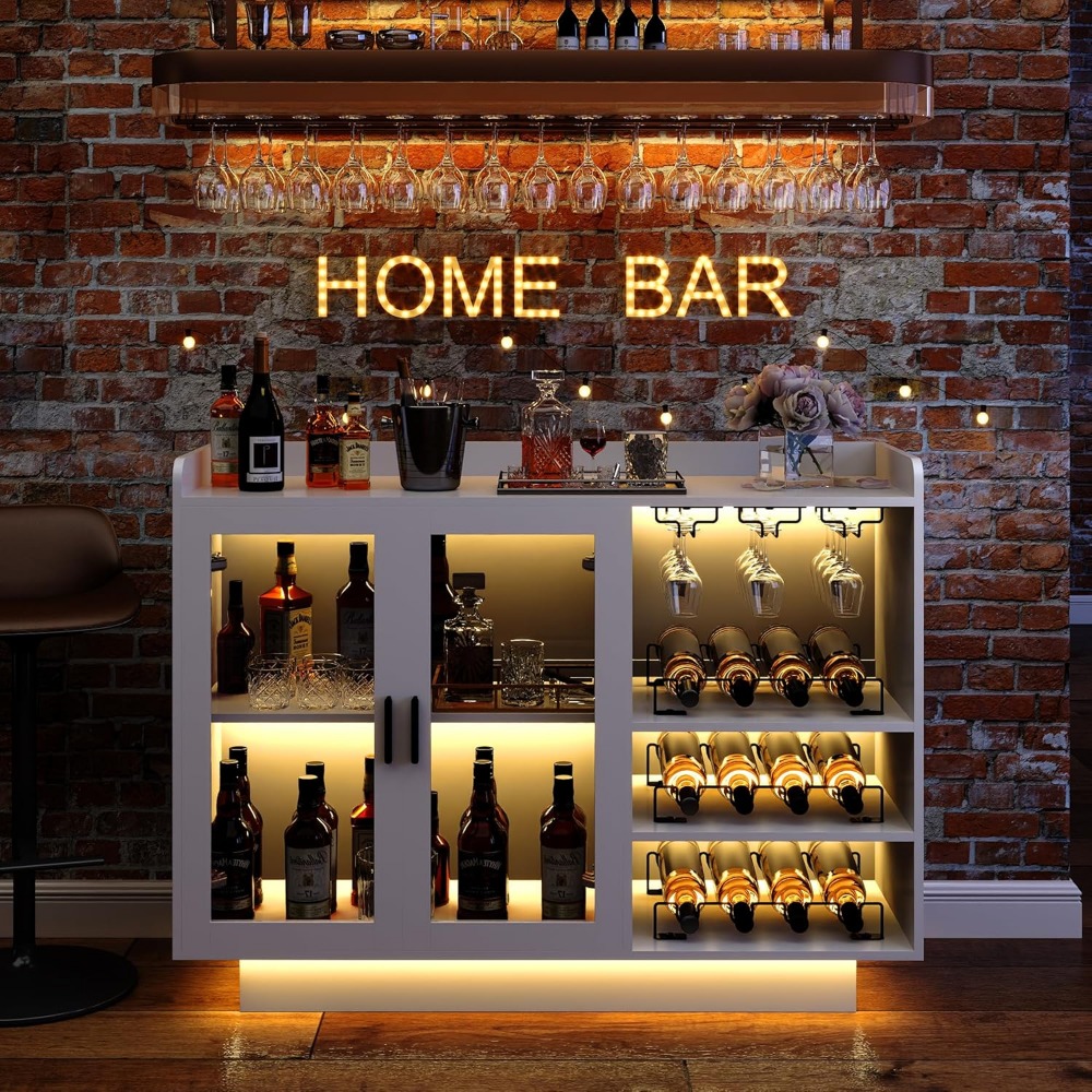 Wine Bar Cabinet with LED Ligh - đánh giá và giá Home Bar And Cabinet